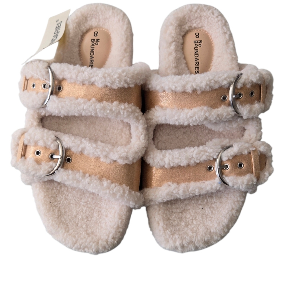No Boundaries Fuzzy Sandals with Buckles - Picture 1 of 5